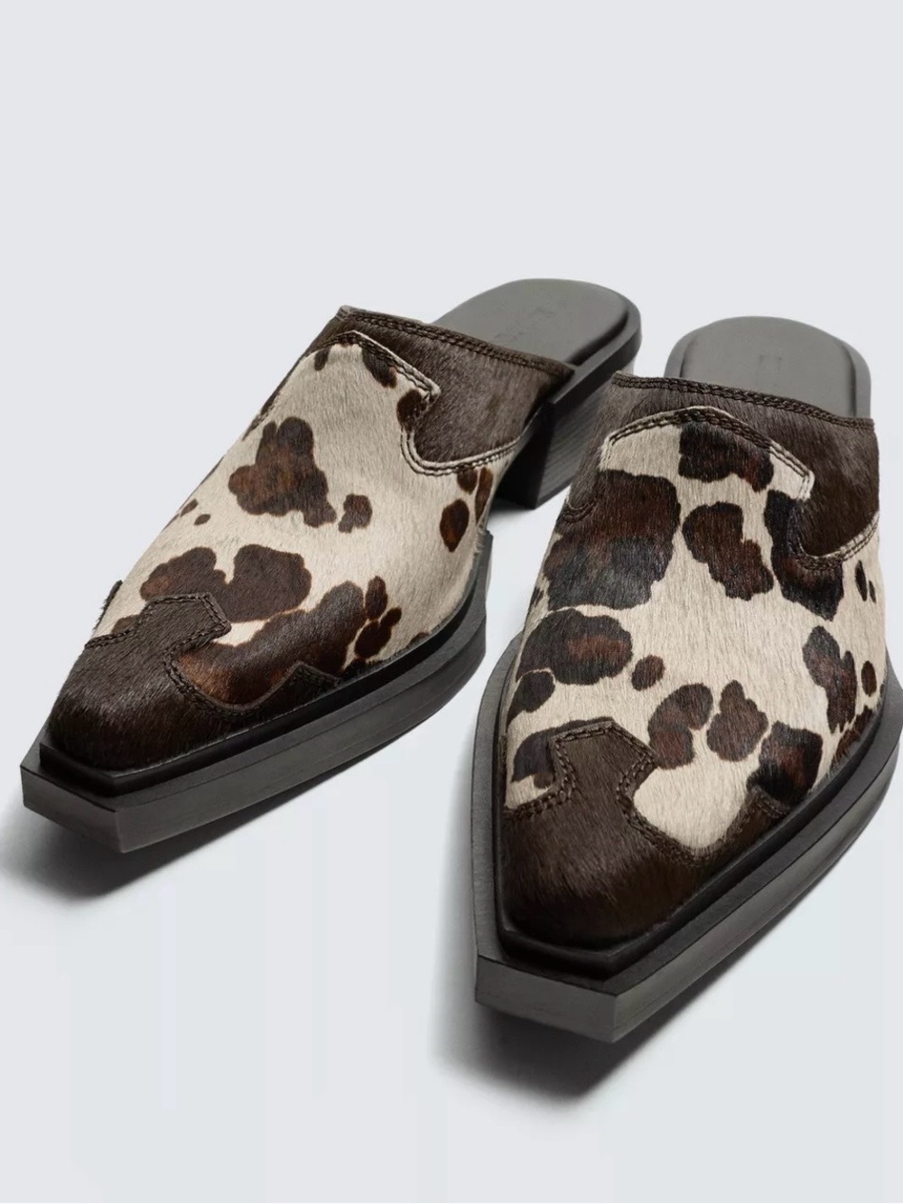 Zara Brown and White Cowhide Slip-On Loafers